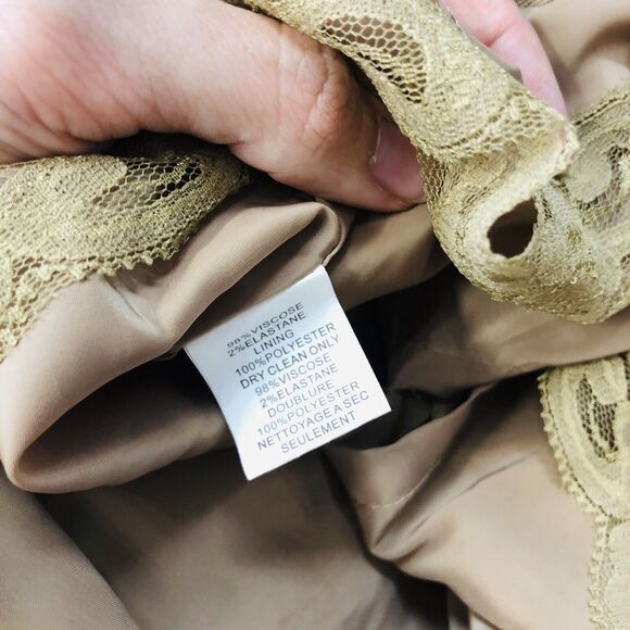 Trina Turk Beige Sheath Dress Faux Leather Piping Sleeveless Size 4 - Picture 5 of 6